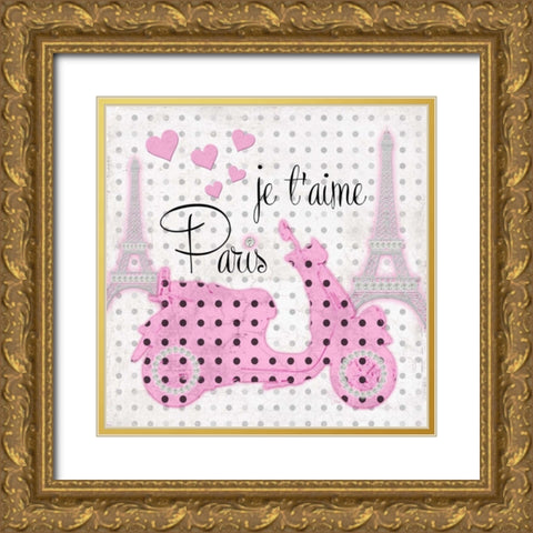 A Pink Scooter Kind Of Day Gold Ornate Wood Framed Art Print with Double Matting by Amori, Miyo
