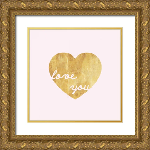 Heart of Gold Love - Pink Gold Ornate Wood Framed Art Print with Double Matting by Amori, Miyo