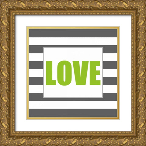 Shiny Big Love Green Gold Ornate Wood Framed Art Print with Double Matting by Amori, Miyo