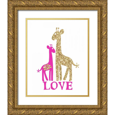 Giraffe Love Gold Ornate Wood Framed Art Print with Double Matting by Amori, Miyo