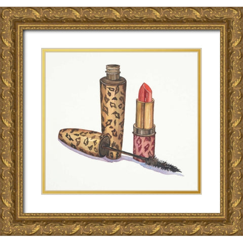Leopard Makeup Gold Ornate Wood Framed Art Print with Double Matting by Jing, Jin