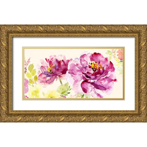Bright and Happy Gold Ornate Wood Framed Art Print with Double Matting by Jin, Jing
