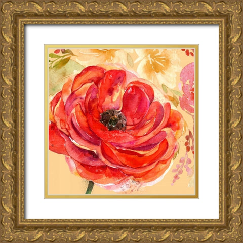 Festive Flowers 1 Gold Ornate Wood Framed Art Print with Double Matting by Jin, Jing