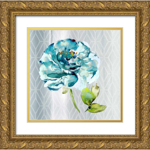 Blooming Blue Gold Ornate Wood Framed Art Print with Double Matting by Jing, Jin