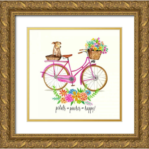 Pedals + Pooches Gold Ornate Wood Framed Art Print with Double Matting by Jing, Jin