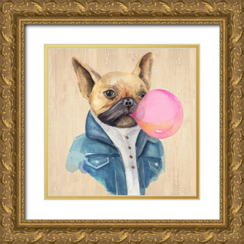 A Blowing Bubble French Bulldog Gold Ornate Wood Framed Art Print with Double Matting by Jing, Jin