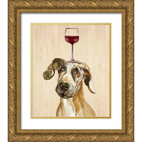 Be Careful Of The Glass of Wine Gold Ornate Wood Framed Art Print with Double Matting by Jing, Jin