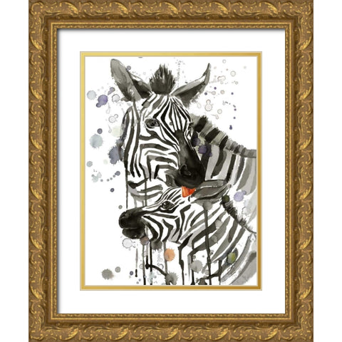 Zebra Kiss Gold Ornate Wood Framed Art Print with Double Matting by Jing, Jin