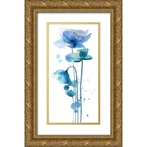 Indigo Poppy 1 Gold Ornate Wood Framed Art Print with Double Matting by Jing, Jin