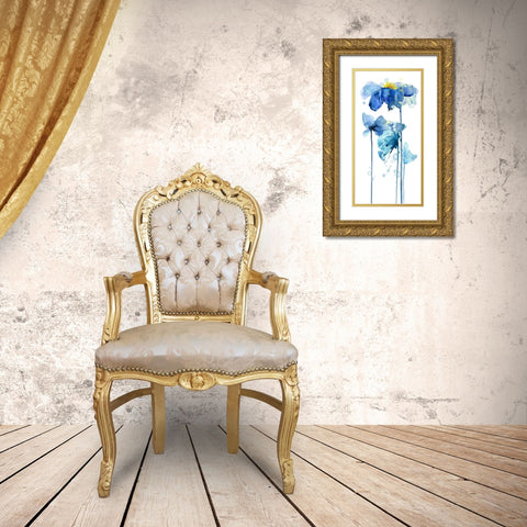 Indigo Poppy 2 Gold Ornate Wood Framed Art Print with Double Matting by Jing, Jin