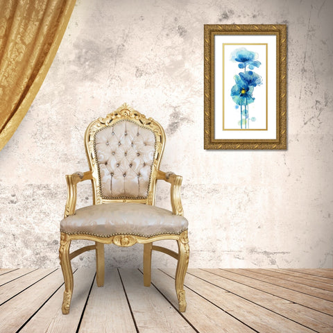Indigo Poppy 3 Gold Ornate Wood Framed Art Print with Double Matting by Jing, Jin