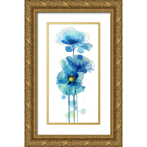 Indigo Poppy 3 Gold Ornate Wood Framed Art Print with Double Matting by Jing, Jin