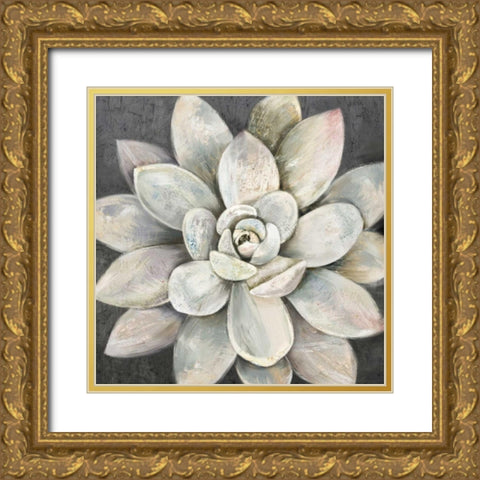 Silver Succulent Gold Ornate Wood Framed Art Print with Double Matting by Jing, Jin