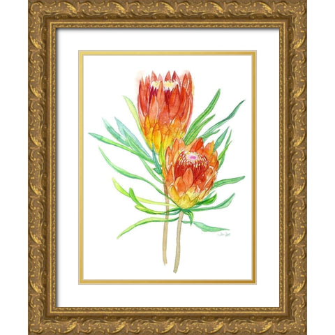 Tropical Blossoming Gold Ornate Wood Framed Art Print with Double Matting by Jing, Jin