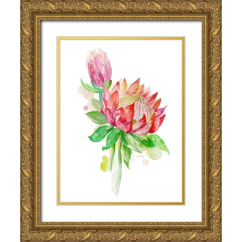 Tropical Blooming Gold Ornate Wood Framed Art Print with Double Matting by Jing, Jin
