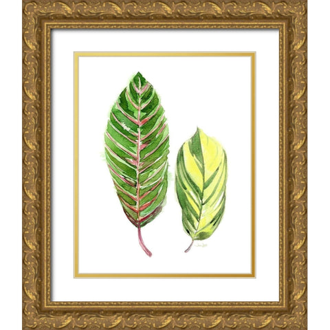 Tropical Variegated Leaf Gold Ornate Wood Framed Art Print with Double Matting by Jing, Jin