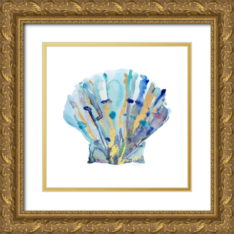 Sea Glass Nautilus Gold Ornate Wood Framed Art Print with Double Matting by Jin, Jing