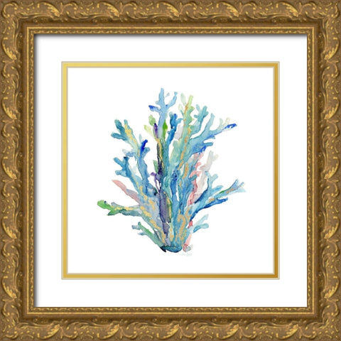 Sea Glass Coral Gold Ornate Wood Framed Art Print with Double Matting by Jin, Jing