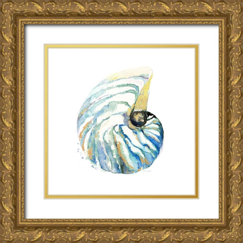 Sea Glass Scallop Gold Ornate Wood Framed Art Print with Double Matting by Jin, Jing