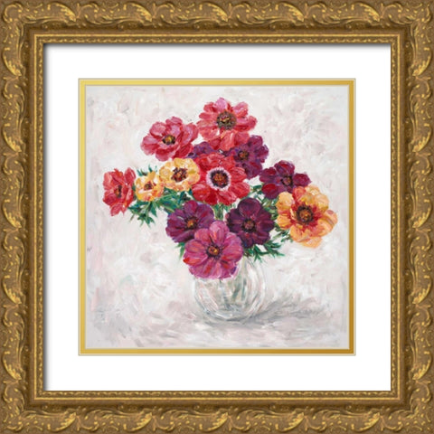 Fall Anemones Gold Ornate Wood Framed Art Print with Double Matting by Zheng, James