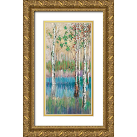 Coastal Spring Birch Gold Ornate Wood Framed Art Print with Double Matting by Zheng, James