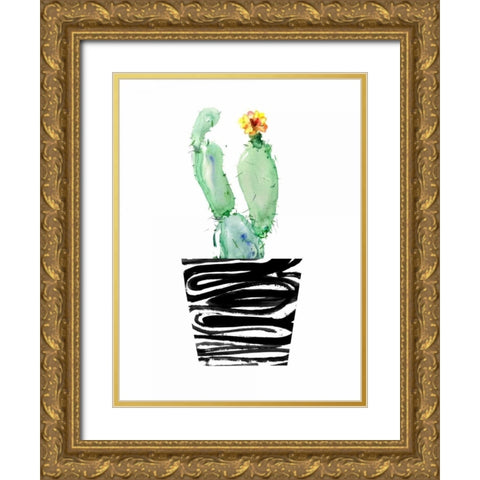 Cute Cactus Gold Ornate Wood Framed Art Print with Double Matting by London, Dakota
