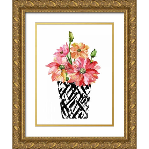 Black and White and Pretty Gold Ornate Wood Framed Art Print with Double Matting by London, Dakota