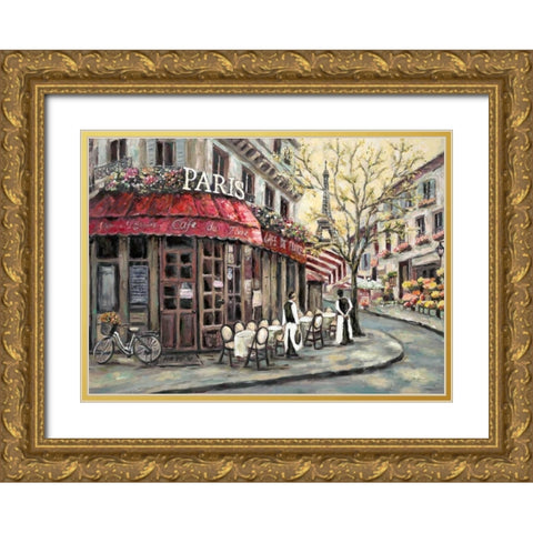 Flower Market Cafe Gold Ornate Wood Framed Art Print with Double Matting by Brighton, William