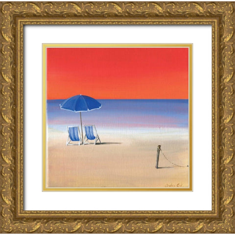 Red sky beach III Gold Ornate Wood Framed Art Print with Double Matting by Cook, Andrea