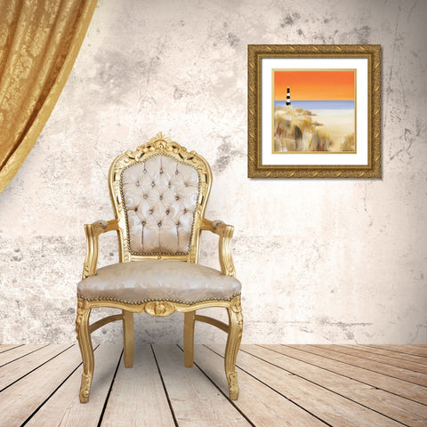 Lighthouse Sunset Gold Ornate Wood Framed Art Print with Double Matting by Cook, Andrea