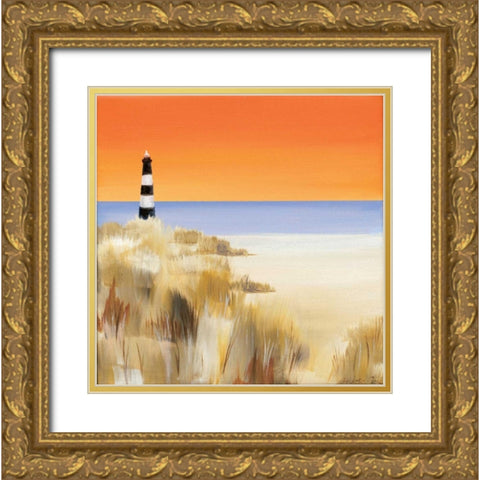 Lighthouse Sunset Gold Ornate Wood Framed Art Print with Double Matting by Cook, Andrea