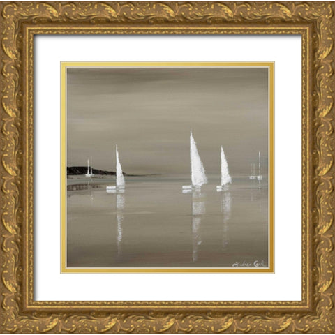 Sailing Grey II Gold Ornate Wood Framed Art Print with Double Matting by Cook, Andrea