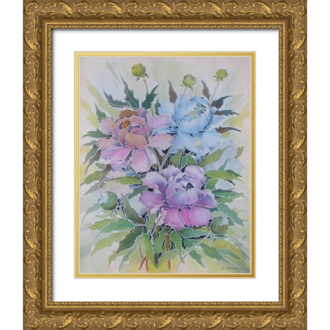Soft Floral Gold Ornate Wood Framed Art Print with Double Matting by Mayskaya, Alisa
