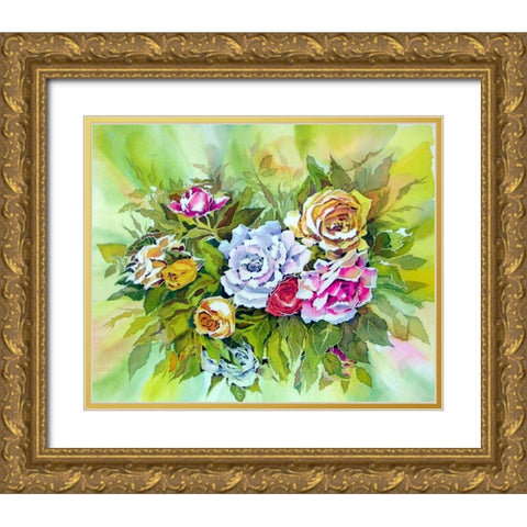 Roses Gold Ornate Wood Framed Art Print with Double Matting by Mayskaya, Alisa