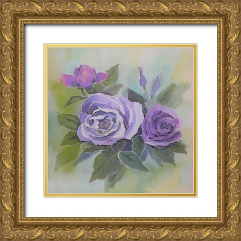 Purple roses Gold Ornate Wood Framed Art Print with Double Matting by Mayskaya, Alisa