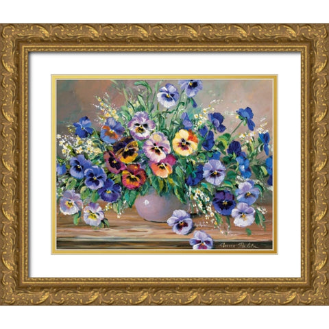 Bouquet of pansies Gold Ornate Wood Framed Art Print with Double Matting by Paleta, Anna