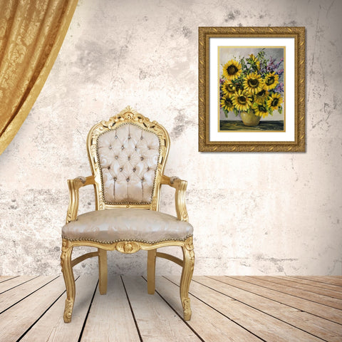 Sunny sunflowers Gold Ornate Wood Framed Art Print with Double Matting by Paleta, Anna