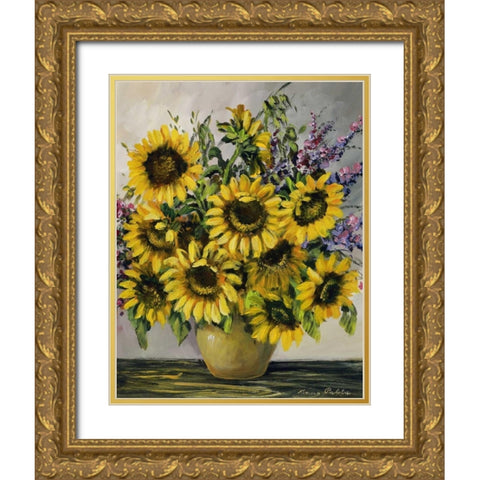 Sunny sunflowers Gold Ornate Wood Framed Art Print with Double Matting by Paleta, Anna