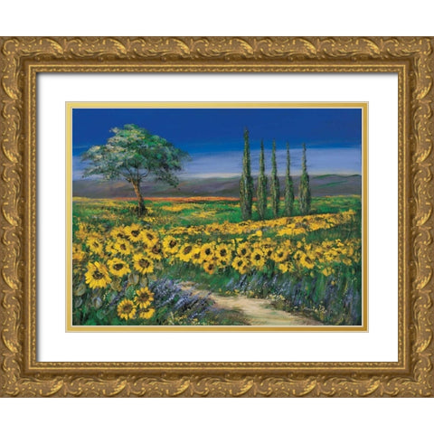 Field of sunflowers Gold Ornate Wood Framed Art Print with Double Matting by Paleta, Anna