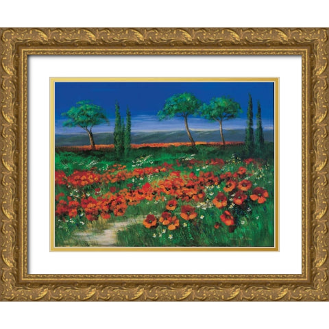Field of primroses Gold Ornate Wood Framed Art Print with Double Matting by Paleta, Anna