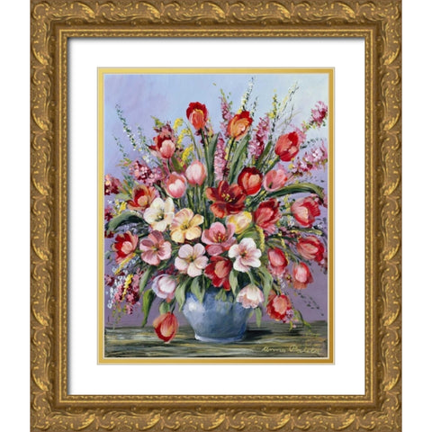Red Classi bouqet Gold Ornate Wood Framed Art Print with Double Matting by Paleta, Anna