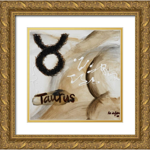 Taurus Gold Ornate Wood Framed Art Print with Double Matting by die Zakko, Art