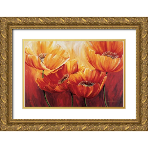 The four poppies Gold Ornate Wood Framed Art Print with Double Matting by Frederiks, Beatrix