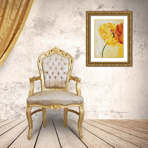 Dancing Tulips I Gold Ornate Wood Framed Art Print with Double Matting by Frederiks, Beatrix