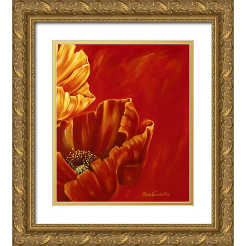 Poppies in bloom II Gold Ornate Wood Framed Art Print with Double Matting by Frederiks, Beatrix