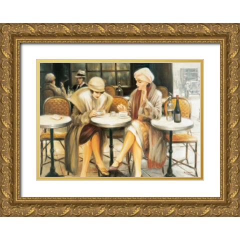 Cafe III Gold Ornate Wood Framed Art Print with Double Matting by Denis, E