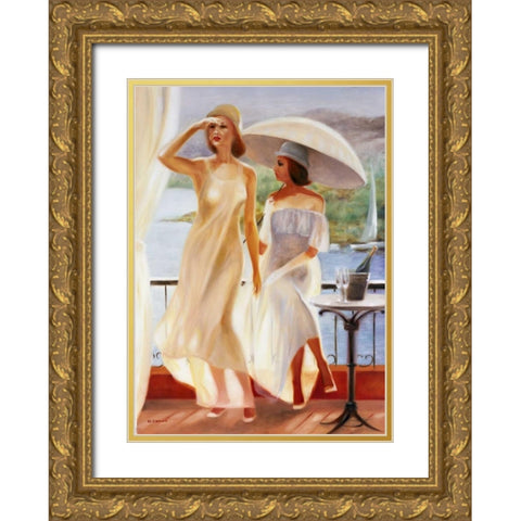 Umbrella Gold Ornate Wood Framed Art Print with Double Matting by Denis, E