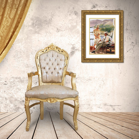 Meeting at the tea-garden Gold Ornate Wood Framed Art Print with Double Matting by Denis, E
