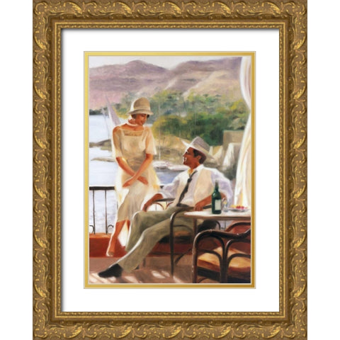 Meeting at the tea-garden Gold Ornate Wood Framed Art Print with Double Matting by Denis, E