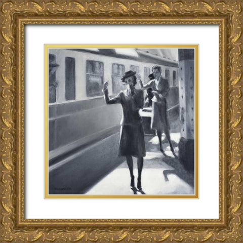 trainstation Gold Ornate Wood Framed Art Print with Double Matting by Denis, E